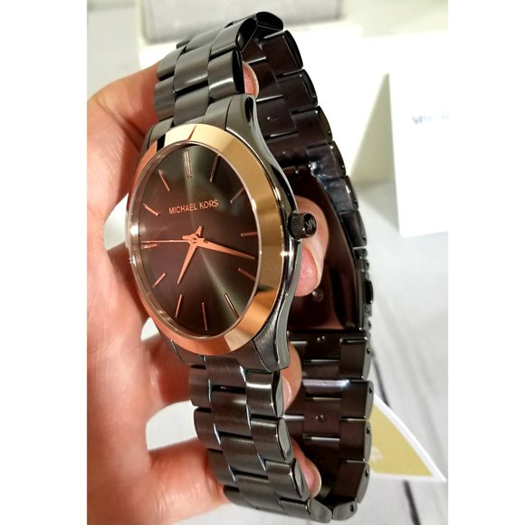 NWT MICHAEL KORS Men's Slim Runway Gunmetal Three-Hand Watch MK8576 - Picture 8 of 9